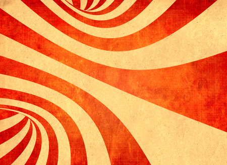 Retro background with texture of old soiled paper of red and yellow color and striped pattern. Vintage horizontal or vertical backdrop. Copy space for textの写真素材