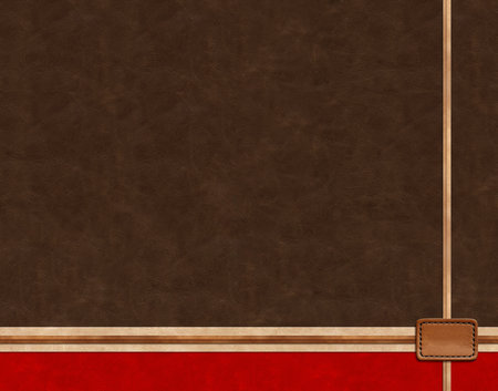 Horizontal or vertical leather background of brown and red colors, decorative strips of leather trim and blank tag. Decorative backdrop with cowhide texture and leather label. Copy space for textの写真素材