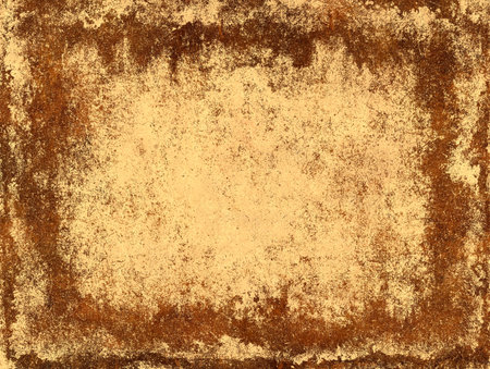 Bright colorful stains of brown and yellow colors on retro paper texture. Splatter pattern on paper background. Horizontal or vertical backdrop with smeared paintの写真素材