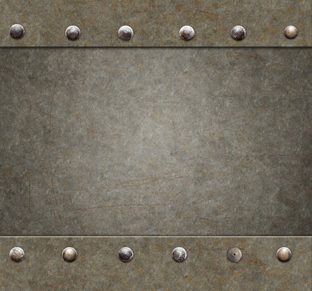 Grunge background in steampunk style. Texture of old metal with rivets and rusty frame. Mock up tempalte. Copy space for your textの写真素材