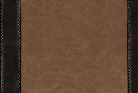 Horizontal or vertical leather background of brown colors with decorative braided edging. Decorative backdrop with cowhide texture and braided edge. Mock up template. Copy space for textの写真素材