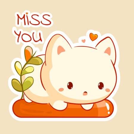 Miss you. Greeting card with cute cat. Missing you notecard with lovely kitty. Vector illustration EPS8のイラスト素材