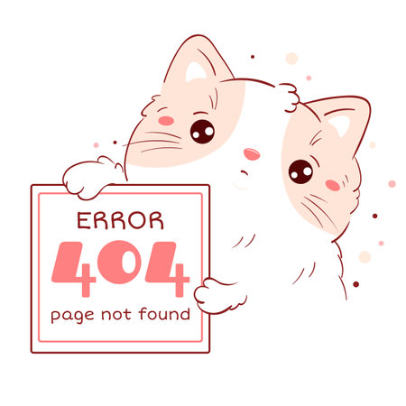 404 error Page not found. Sad kawaii cat with Error message. Cute little kitty apologize.  System maintenance, updates, uploading, operation, computing. Vector illustration EPS8のイラスト素材