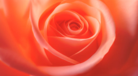 Horizontal blurry banner with rose of pink color. Blurred background. Copy space for text. Mock up template. Can be used for wallpaper, wedding card, web page backdropの写真素材