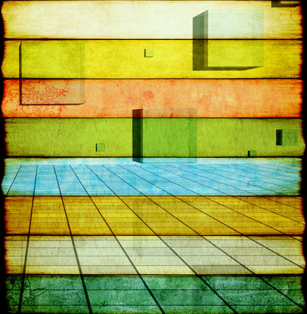 Vertical retro backdrop with paper texture with urban style pattern. Vintage cardboard background with abstract decor. Copy space for textの写真素材