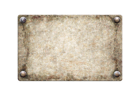 Old metallic plank with rivets. Vintage metal plate with nails. Isolated on white background. Can be...