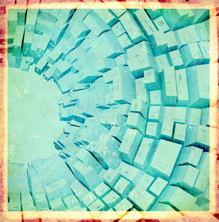 Old cardboard texture with grunge pattern. Square retro backdrop with paper texture of blue color. Vintage cardboard background with abstract decor. Copy space for textの写真素材