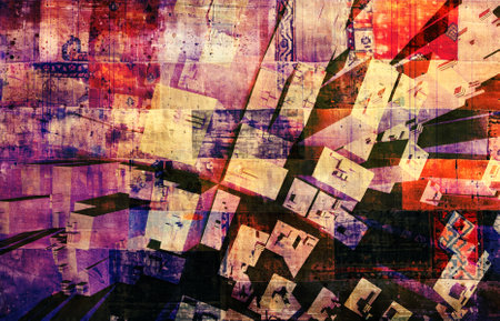 Old cardboard texture with grunge pattern. Horizontal or vertical retro backdrop with paper texture with urban style pattern. Vintage cardboard background with abstract decor. Copy space for textの写真素材