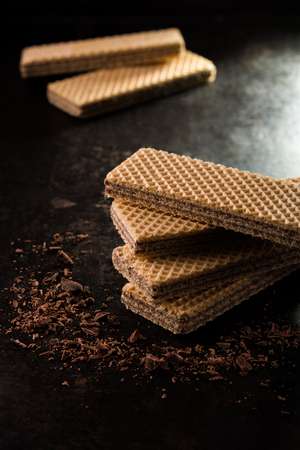 Chocolate wafers with the choco crumbsの写真素材