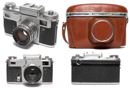 Old viewfinder photo camera. Isolated on whiteの写真素材