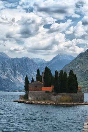 Island of the Dead. Near the town Perast in the Bay of Kotor. Montenegro. HDRI imageの写真素材