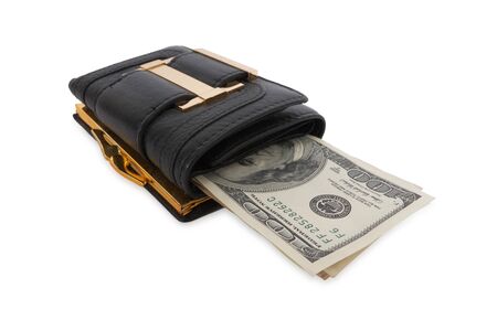 black wallet with the pack of dollars