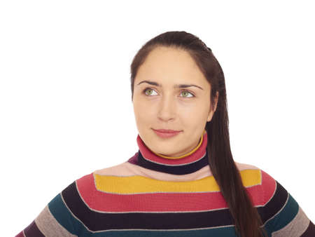 Beautiful woman in a multicolored sweater
