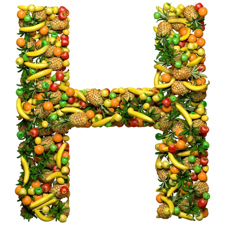 Letter - H made from 3d fruits. Isolated on a white.の写真素材