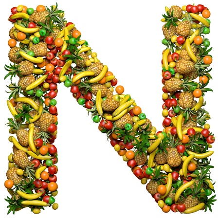 Letter - N made from 3d fruits. Isolated on a white.の写真素材