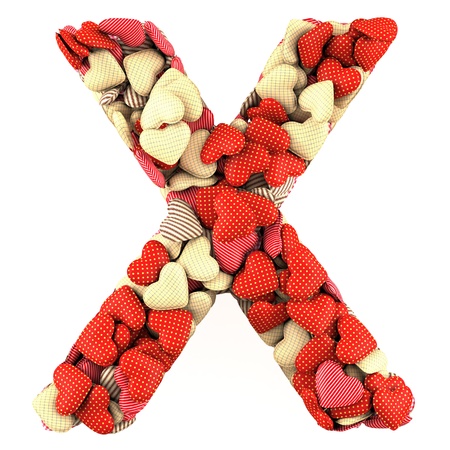 Letter X, made from soft cushions in the shape of Hearts. High-quality renderingの写真素材