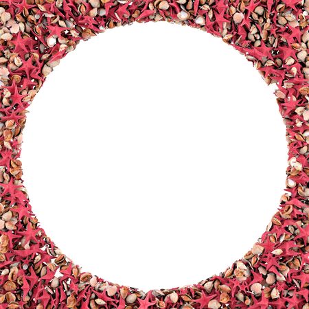 Round frame made of sea shells  Isolated on white  3d renderの写真素材