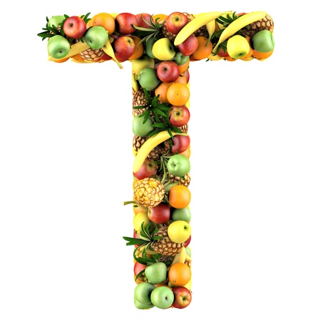 Letter - T made of fruits  Isolated on a white の写真素材