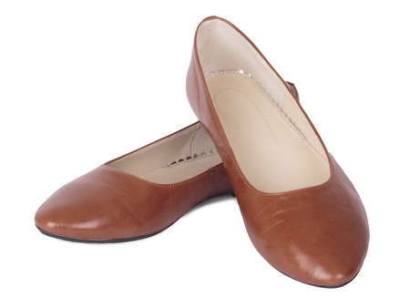 Brown women's shoes. Isolated on whiteの写真素材