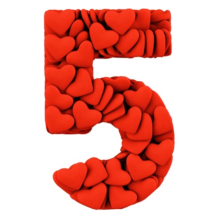 Number Five, made from soft cushions in the shape of Hearts. High-quality renderingの写真素材