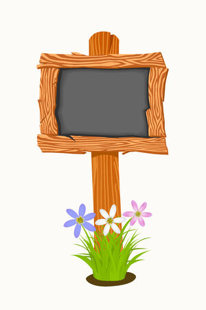 Wooden school board with flowers and butterflies. Vector illustrationのイラスト素材