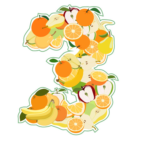 Juicy fruit in the form of number 3のイラスト素材