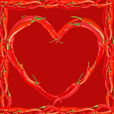 Heart made of red hot chili peppers vector illustrationのイラスト素材