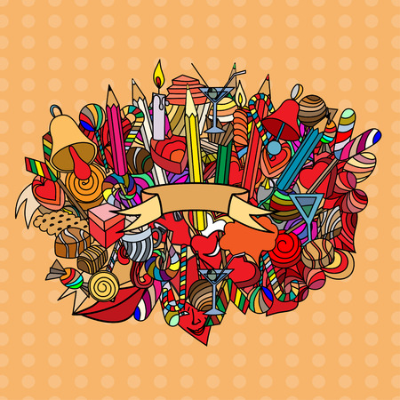 Cute doodle seamless pattern. Love and sweets.のイラスト素材