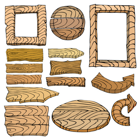 Set of wooden signposts. Hand-drawn Doodle. Vector illustrationのイラスト素材