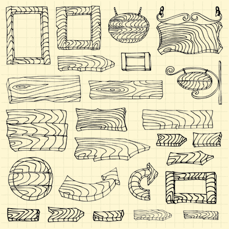 Set of wooden signposts. Hand-drawn Doodle. Vector illustrationのイラスト素材