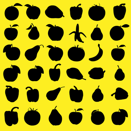 Set silhouettes of fruits and vegetablesのイラスト素材