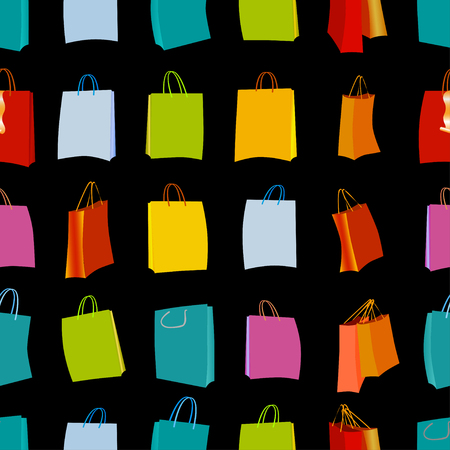 Shopping bags seamless background, vector set.のイラスト素材