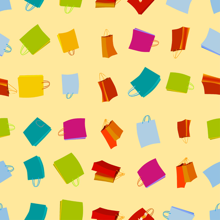 Shopping bags seamless background, vector set.のイラスト素材