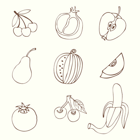 Set Sketches of fruit, isolated, vector illustration.のイラスト素材