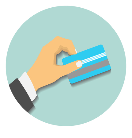 Flat design style illustration. Hand hold credit card to payのイラスト素材