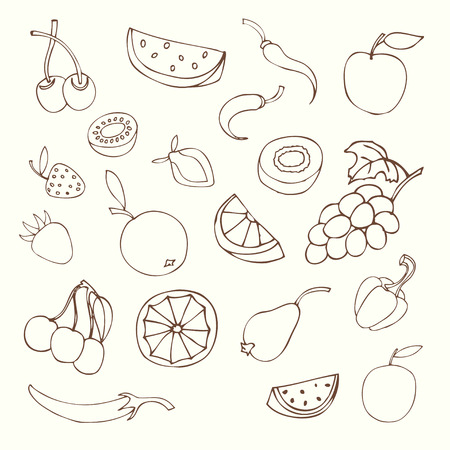 set of different fruits isolated on white backgroundのイラスト素材