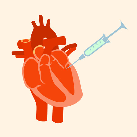 The human heart with a syringe. Flat design style illustration.のイラスト素材
