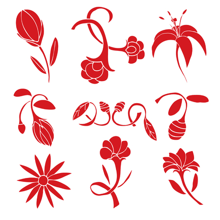 Set of red flower design elementsのイラスト素材