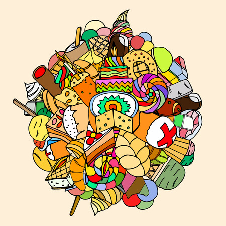 Set of sweets, hand-drawn, vector Doodleのイラスト素材