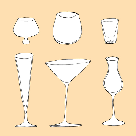 Set of different glass , hand drawn illustration in sketch style.のイラスト素材