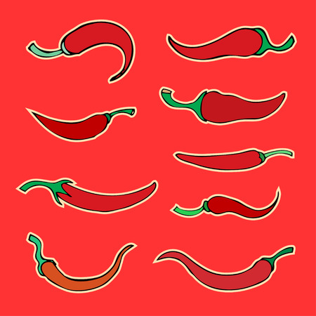 Set simple sketch icon peppers isolated on white background. Doodle, cartoon drawing illustration.のイラスト素材