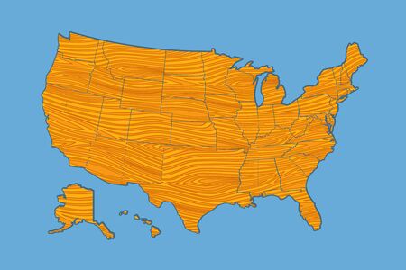 Map of the USA with the texture of wood.のイラスト素材