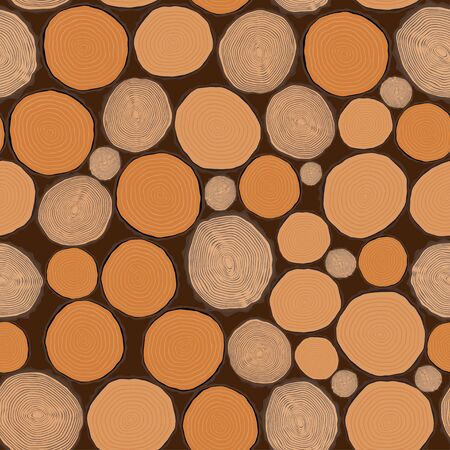 Tree rings saw cut tree trunk background. Seamless wallpaper. Vectorのイラスト素材