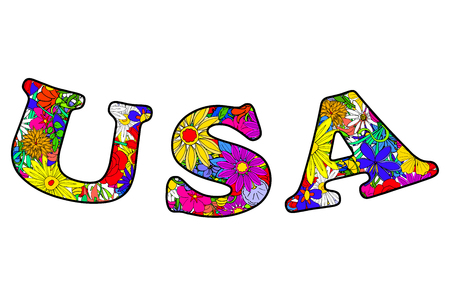 Letters USA made of flowers. Vector Illustrationのイラスト素材