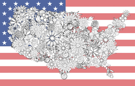 Map of the United States of flowers on the national flag.のイラスト素材