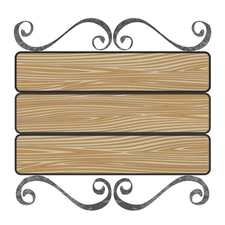 Shield shaped rusty metal signboard with wooden planksのイラスト素材