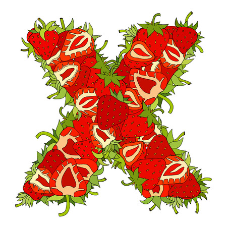 Letter X of strawberrys with green leavesのイラスト素材