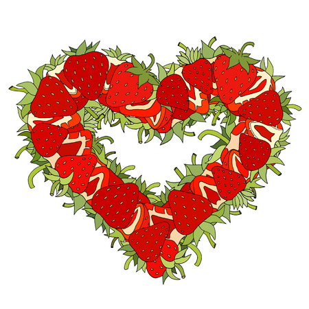 Heart Form made of Fresh Strawberries, Vector Illustrationのイラスト素材