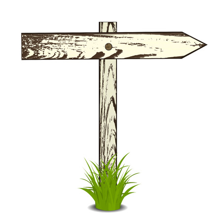 Wooden signs in a grass, isolated on white background, illustration.のイラスト素材