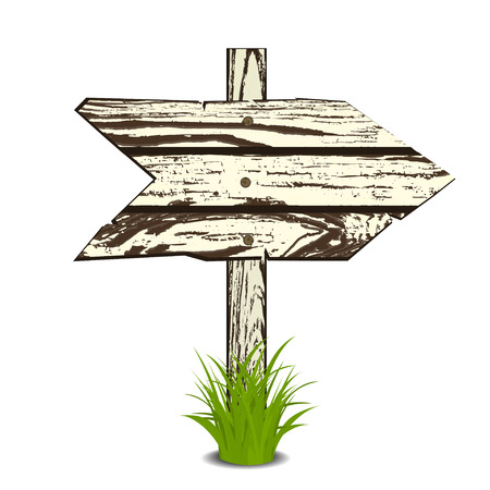 Wooden signs in a grass, isolated on white background, illustration.のイラスト素材